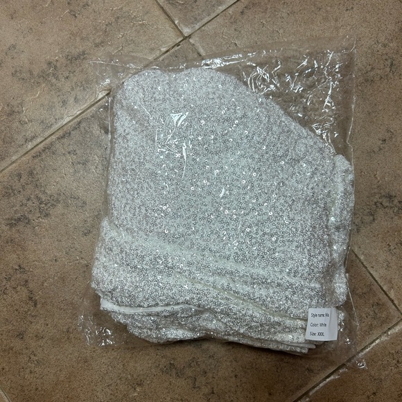 White Sequin Stretch Gown with Slit - Picture 5 of 6